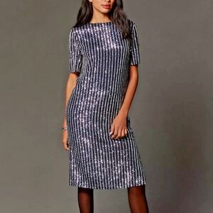 ANTHROPOLOGIE NWT Flat White Sequin Striped Midi Dress Size XS